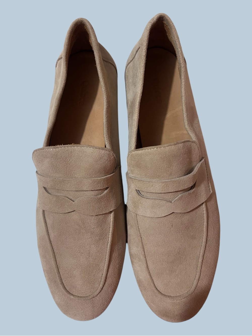 Quince Italian Suede Penny Loafers Almond Beige Size 7